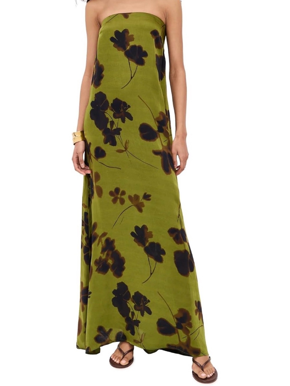 RESA Olive Green Ophelia Strapless Floral Maxi Dress (worn once)